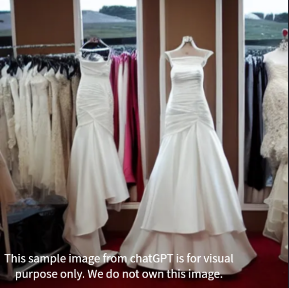 a room displaying different style of gowns